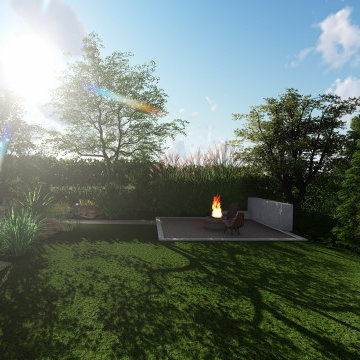 Perennial garden with modern house architecture