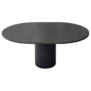 Modrest Miami Modern Black Oak Round Dining Table With Extension
