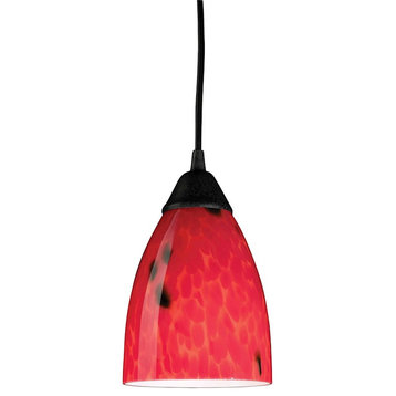 ELK Lighting Classico 1-Light Mini Pendant, Dark Rust/Fire Red Glass, 406-1FR