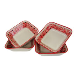 Le Souk Ceramique - Square Stoneware Pasta/Salad Bowls, Set of 4, Nejma Design - Serving And Salad Bowls