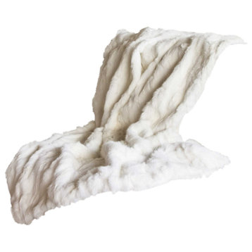 White Knitted Rabbit Solid Color Plush Reversable Throw, White