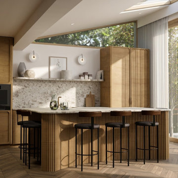 Open Plan Extension Kitchen with Fluted Oak Island