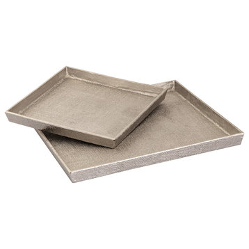 Square Linen Texture Tray Set of 2 Nickel