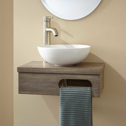 18" DELL TEAK WALL-MOUNT VESSEL VANITY WITH TOWEL BAR - GRAY WASH - Bathroom Vanities And Sink Consoles