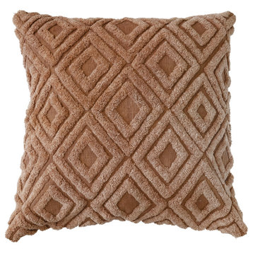Cotton Throw Pillow with Tufted Diamond Pattern, Brown