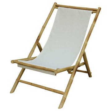Folding Bamboo Relax Sling Chair - White Canvas