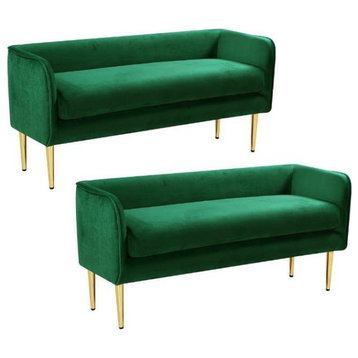 Home Square 2 Piece Contemporary Velvet Bench Set in Green