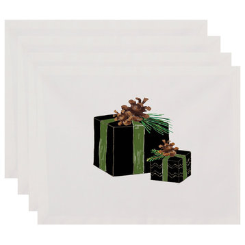 Nature's Gift 18"x14" Black Holiday Print Placemat, Set of 4