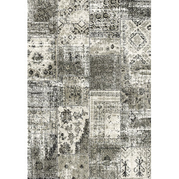 Infinity Patchwork Black And Silver Rug, 6'7"X9'6"