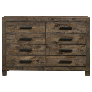 Rustic Double Dresser, 8 Storage Drawers With Black Hardware, Golden Brown