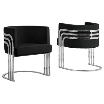 Black Velvet Accent Barrel Leisure Chair with Silver Chrome Legs