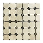 12"x12" Crema Marfil Octagon Emp Dark Dots Tumbled, Set of 5