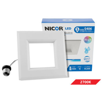 NICOR 5" White Square LED Recessed Downlight, White/2700k