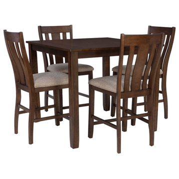 Linon Liz Rustic Wood 5 Piece Counter Height Dining Set Padded Seats in Brown