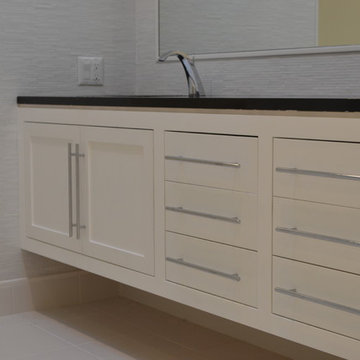floating vanity, flush medicin cabinet and closet