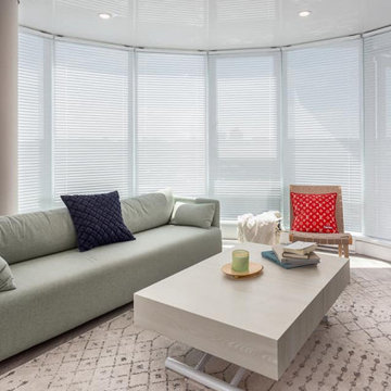 Covering stippled concrete ceiling in high rise