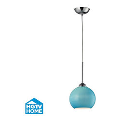 Elk Lighting Casswithra 1-Light Pendant In Polished Chrome with Aqua Glass - Pendant Lighting