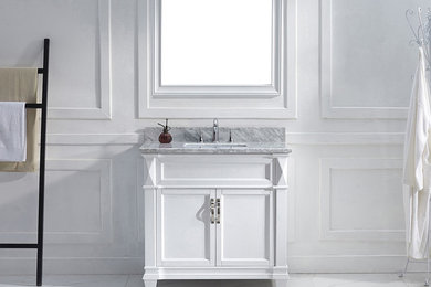 Victoria 36" Single Bathroom Vanity in White with Marble Top and Square Sink wit