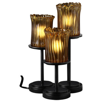 Veneto Luce Dakota Table Lamp, Cylinder With Rippled Rim, Amber Glass