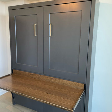 Custom Built Vertical Queen Size Murphy Bed with Desk Combo, Two-Tone Finish