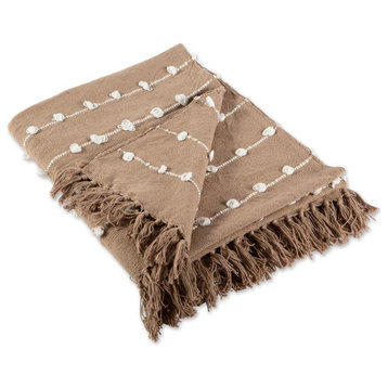 DII 60x50" Modern Cotton Woven Loop Blanket Throw in Stone/White