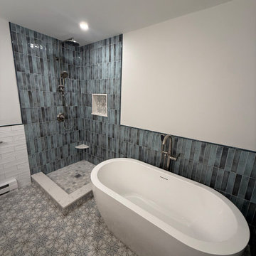 Modern Bathroom Remodel with Freestanding Tub & Custom Tile Design