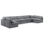 Meridian Furniture - Indulge Upholstered Modular U-Shaped Sectional, Grey, 7-Piece: 5 Armless Chair, 2 Corner Chair, Down Stuffed Velvet - Experience ultimate comfort and style with our grey velvet Indulge Sectional. The luxurious velvet will elevate the aesthetic of any room. This sofa provides ample space for you to relax while its modular build offers the option of unlimited configurations. Whether you're looking to add a stylish element to your living room or a comfortable seating option to your bedroom, this sofa is the perfect choice.