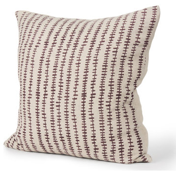 Jenna Beige With Merlot Print Linen Square Decorative Pillow Cover