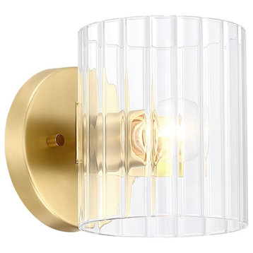 Designers Fountain Aries 6" 1-Light Wall Sconce, Gold /Clear Ribbed, D284C-WS-BG