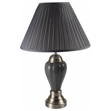 27" Gray Metal Bedside Table Lamp With Gray Shade