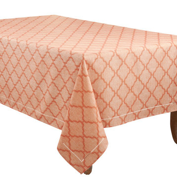 Tablecloth With Laser-Cut Hemstitch Design, Orange, 65"x104"