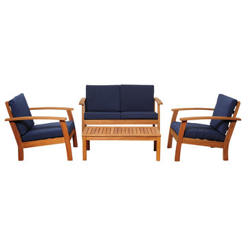 Amazonia Murano 4-Piece Patio Seating Set with Black Cushions | Eucalyptus Wood, Navy