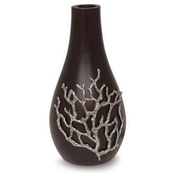 Black Coral Mango Wood and Pewter Vase