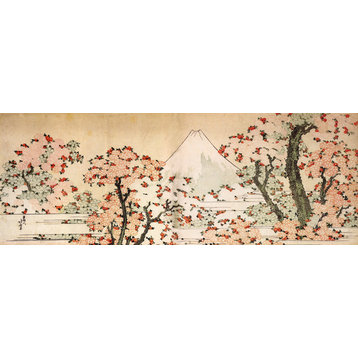 Mount Fuji Behind Cherry Trees And Flowers by Katsushika Hokusai, art print