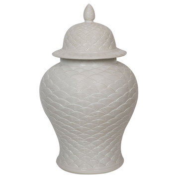 White Carved Sea Wave Temple Jar