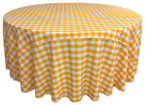 LA Linen Round Gingham Checkered Tablecloth, White and Dark Yellow, 120" Round
