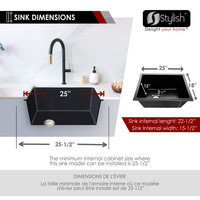 25 inch Dual Mount Single Bowl Black Granite Laundry Sink S-825N
