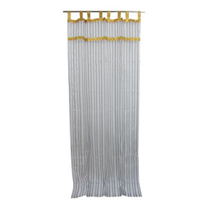 Tissue - 2 Organza Sheer Curtains White Grey Striped Window Treatment Drapes, 48x96" - Curtains