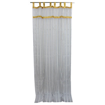 2 Organza Sheer Curtains White Grey Striped Window Treatment Drapes, 48x96"