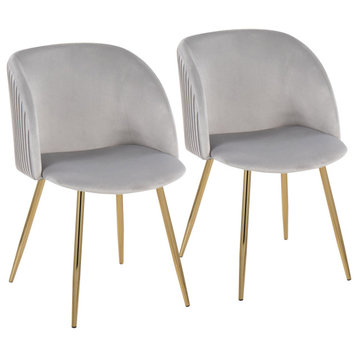 Fran Pleated Chair, Set of 2, Gold Metal, Silver Velvet