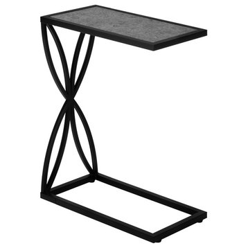 Accent Table 25"H, Gray Stone-Look, Black Metal