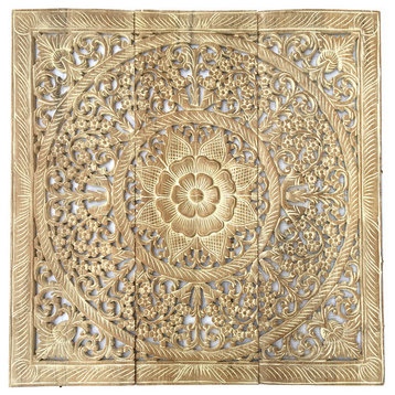 Elegant Wood Carved Wall PanelsWood Carved Floral Wall Art Bali Home Decor 36"