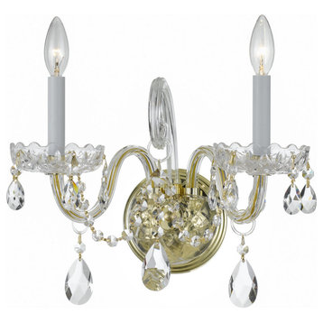 Traditional Crystal 2 Light Clear Crystal Polished Brass Sconce