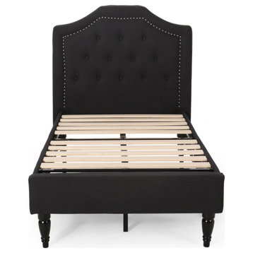 Dorset Contemporary Upholstered Twin Bed Platform, Black