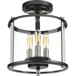 Progress Lighting - Squire Collection 3-Light Semi-Flush Convertible, Black - Squire lanterns feature a classic traditional profile with clean, modern metal fittings. Accented with contrasting metallic elements, the cylindrical frame is comprised of a clear glass diffuser.