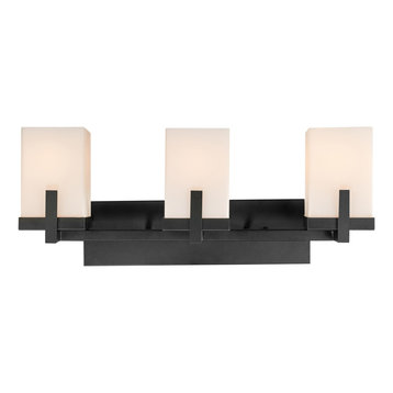 Helena 3-Light Dark Bronze Vanity Light With Off-White Frosted Glass Shades