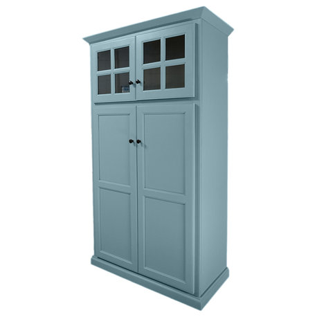 Traditional Pantry with Upper Cabinet Storage, Interesting Aqua