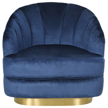 Caily Modern Glam Channel Stitch Velvet Club Chair, Cobalt and Copper