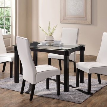 5 Piece Cappuccino Wood & Glass Kitchen Dinette Dining Table & 4 White Upholster