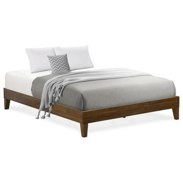 Queen Size Bed Frame With 4 Solid Wood Legs And 2 Extra Center Legs Walnut